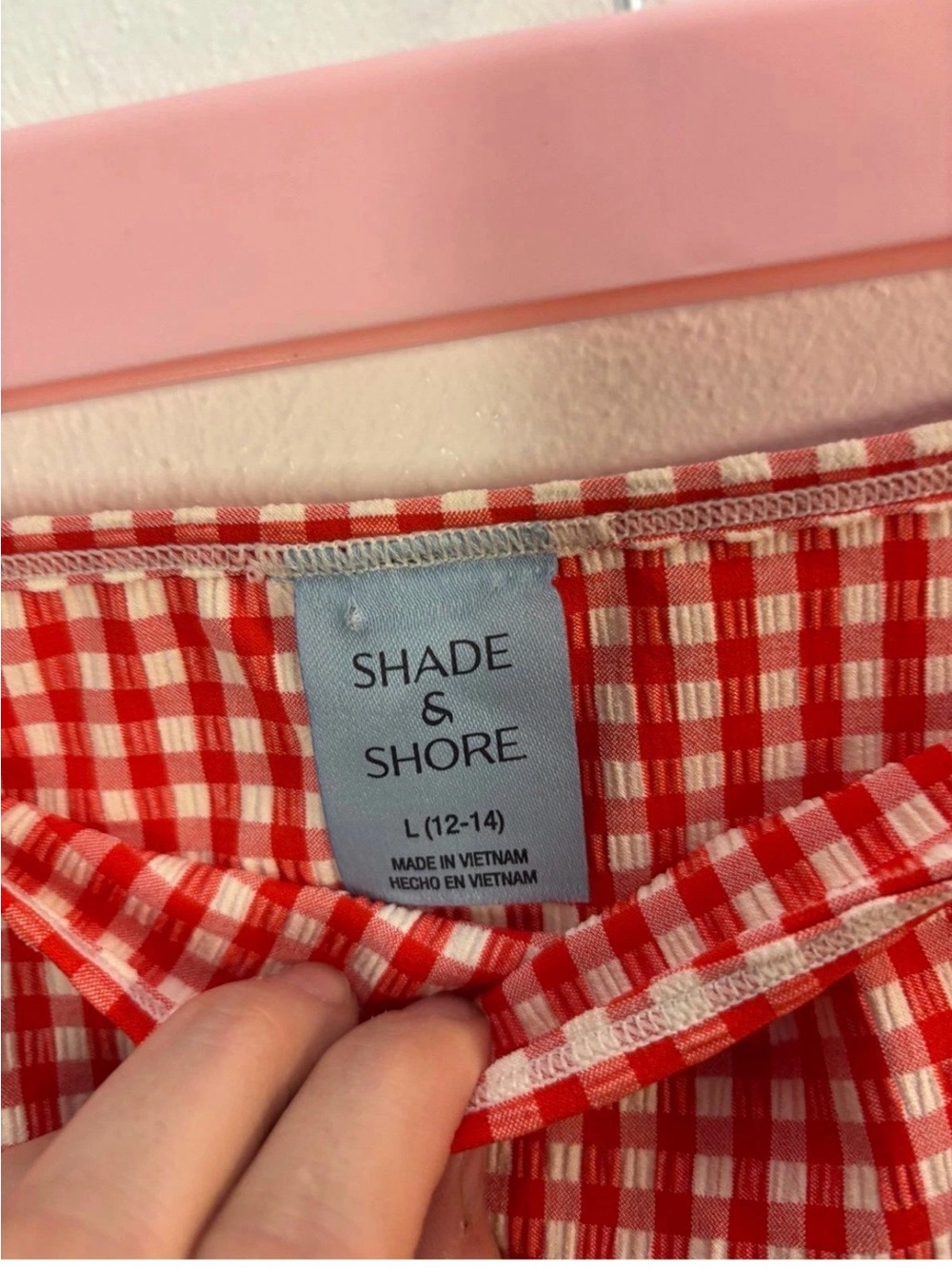 Shade & Shore Red White Gingham Checkered Plaid Swim Skirt Cover Up Size Large - Picture 5 of 5